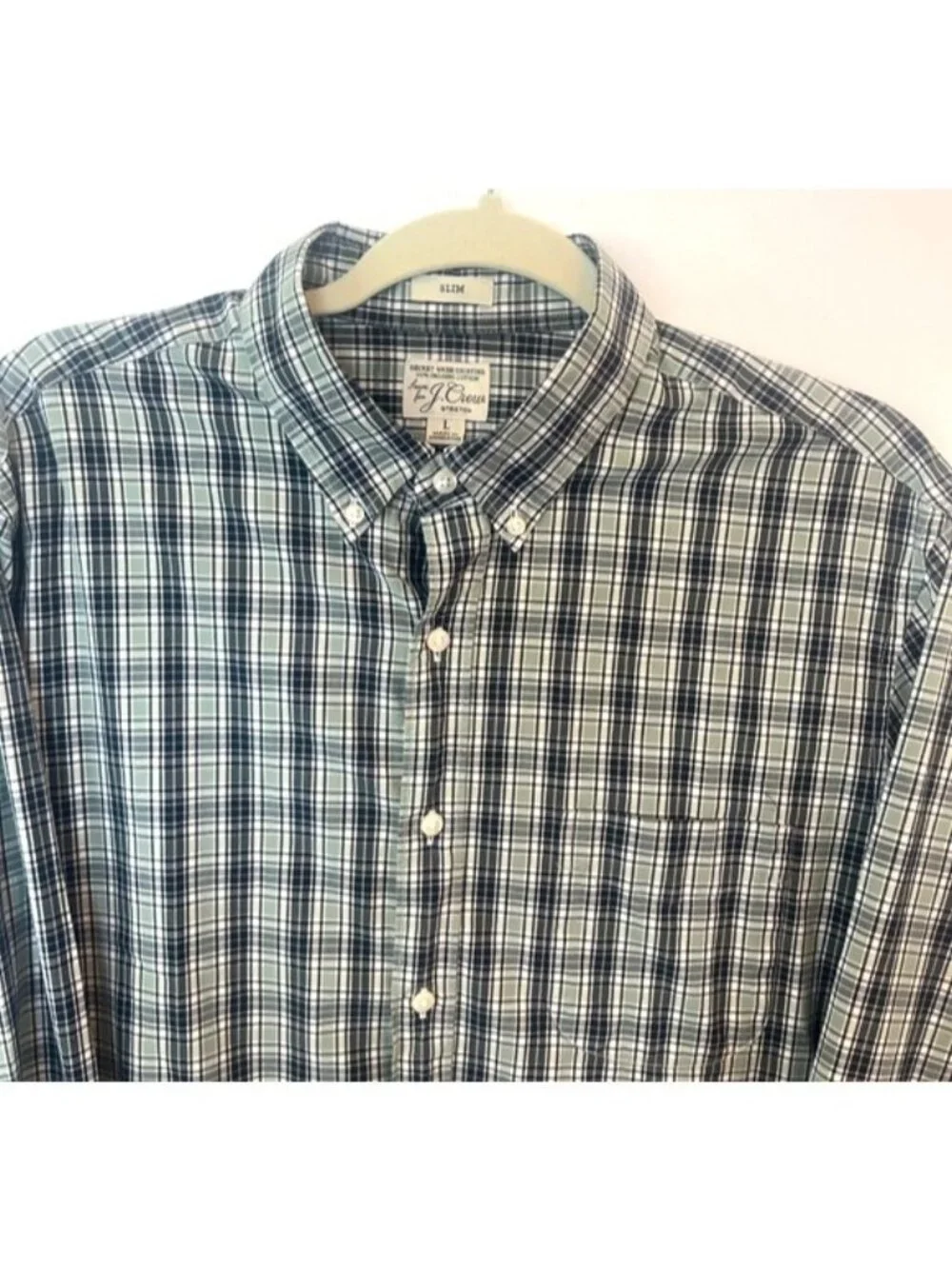 J.CREW Mens Button Down Organic Cotton Plaid Slim Shirt Large Business Casual
